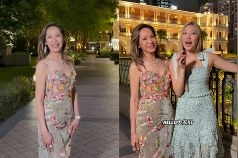 汪妈妈（左图、右图左）超级冻龄，和21岁外孙女甄济如站一起性感指数扯平。（互联网）