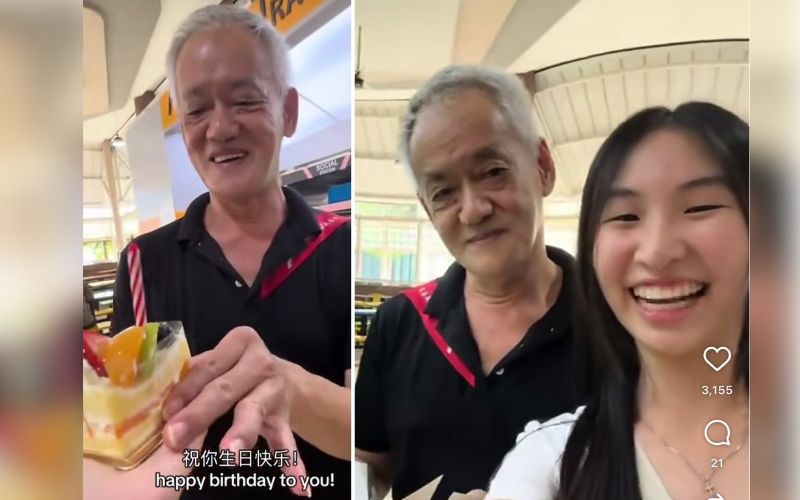 克洛伊为Uncle Heng清唱生日歌时，他不断向克洛伊道谢，欣喜之情溢于言表，感动得眼角泛泪，也一度说不出话来。（取自Instagram截图（@chloee._lee））